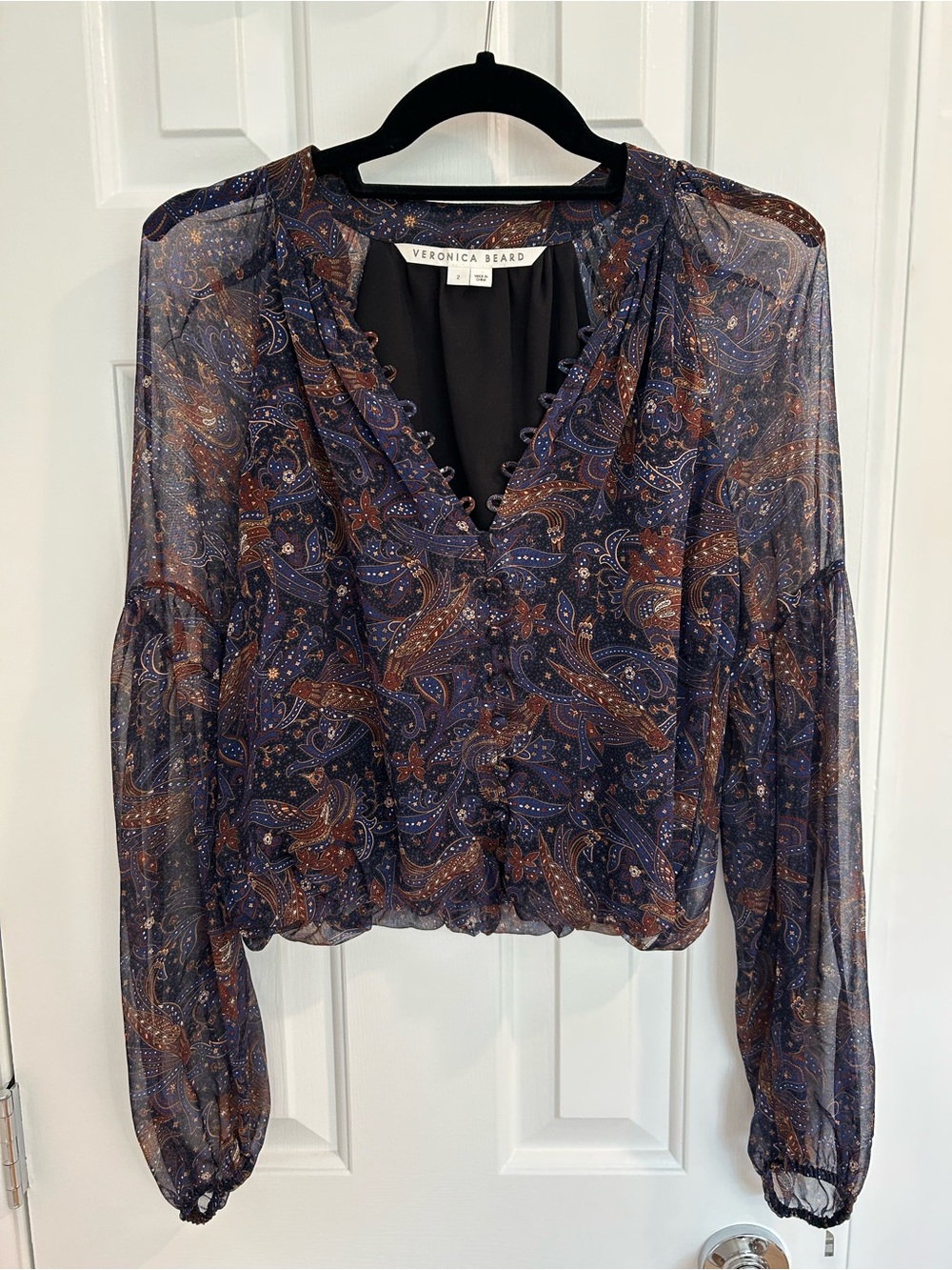 Veronica Beard Paisley Silk Blouse Size 2